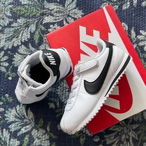 Nike Kids White and Black Cortez Sneakers